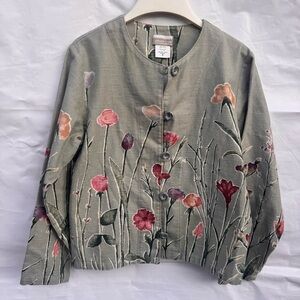 Coldwater creek // sage green flower print flax, cotton jacket size small wk1